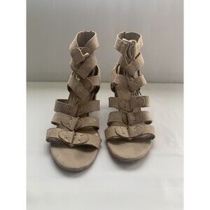 Marc Fisher Paradox Laced Up Block Heel Sandals Light Tan Suede Women's Shoes 8M